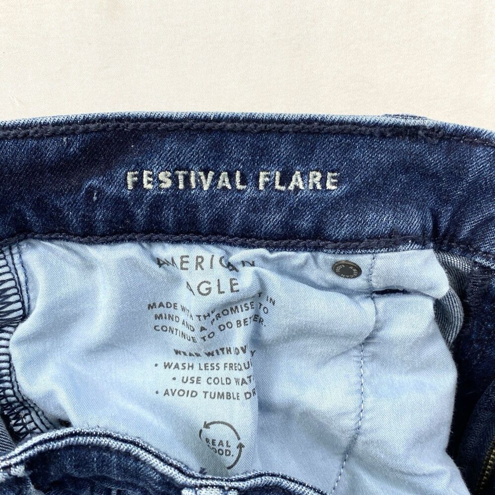 American Eagle Jeans Festival Flare Mid Rise Stretch Denim Womens 12 Blue Hippie - Picture 7 of 13